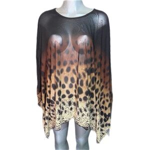 Step In Style Poncho Top Shawl 1X Leopard Animal Print Loose Fit Mobwife Sheer